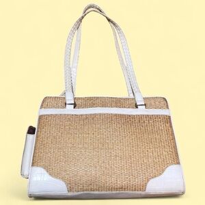 Vintage White Trimmed Tan Woven Handbag